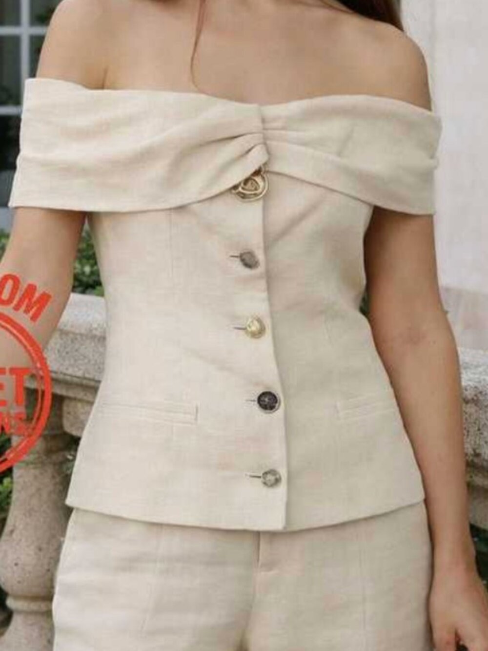 Zara Linen Off-Shoulder Button Front Top - Picture 4 of 6